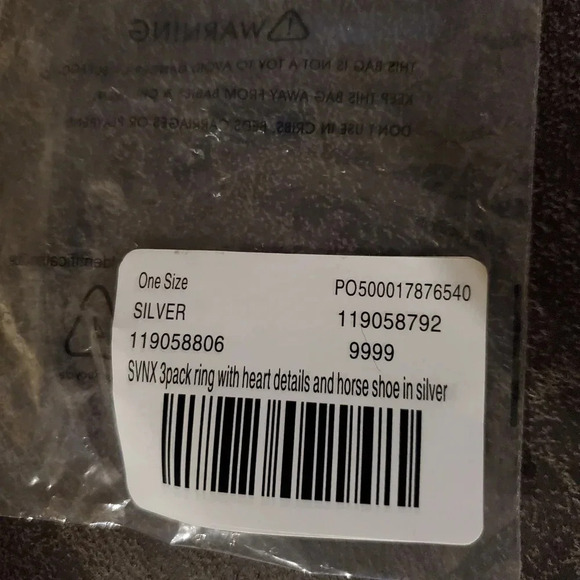 SVNX | 3-Pack Rings w/ Heart Details & Horseshoe in Silver sz 7 - Picture 9 of 9